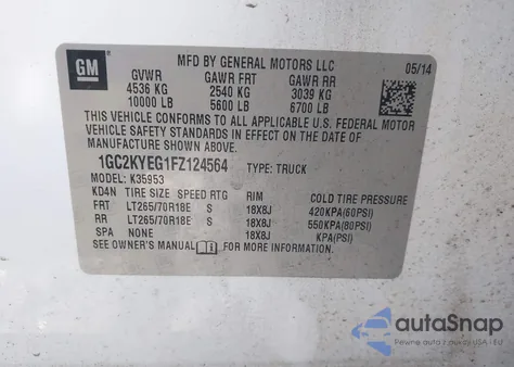 2015 Chevrolet Silverado 3500Hd Wt z USA, uszkodzony, nr VIN 1GC2KYEG1FZ124564